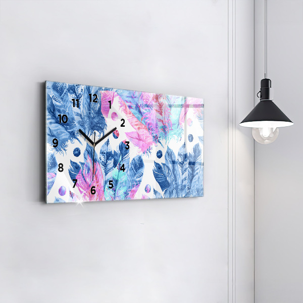 Ceas orizontale de perete din sticlă Pene colorate