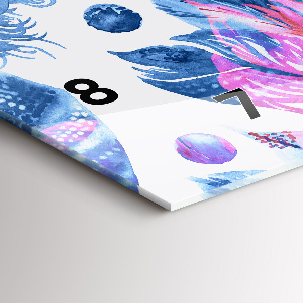 Ceas orizontale de perete din sticlă Pene colorate