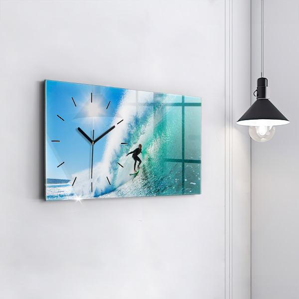 Ceas orizontale de perete din sticlă Surfing în Hawaii