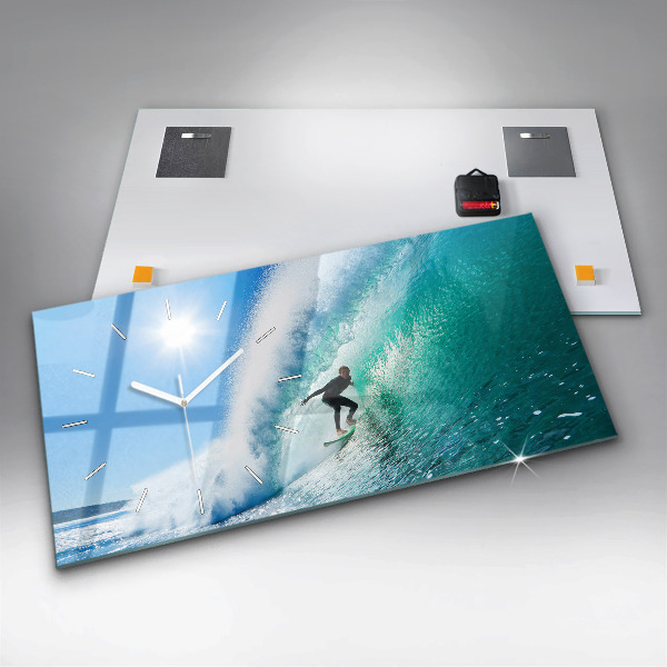Ceas orizontale de perete din sticlă Surfing în Hawaii