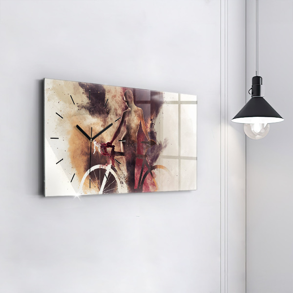 Ceas orizontale de perete din sticlă Femeie și bicicleta