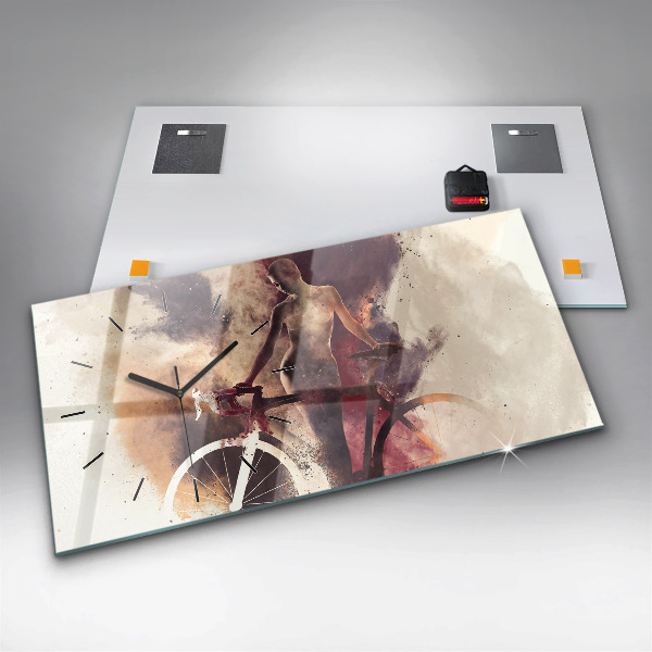 Ceas orizontale de perete din sticlă Femeie și bicicleta