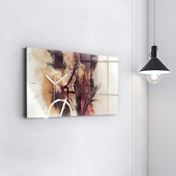 Ceas orizontale de perete din sticlă Femeie și bicicleta