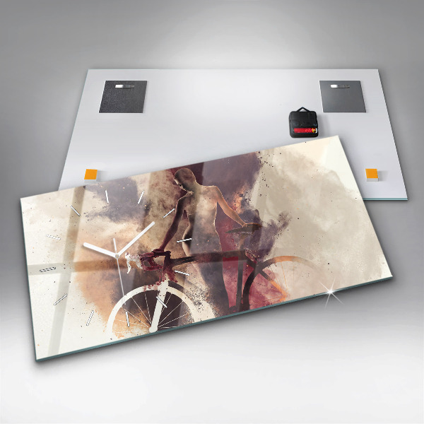Ceas orizontale de perete din sticlă Femeie și bicicleta