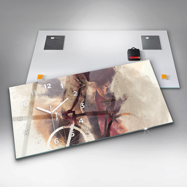 Ceas orizontale de perete din sticlă Femeie și bicicleta