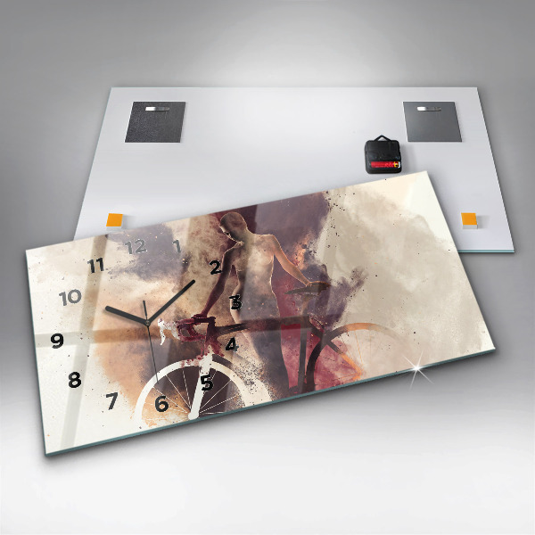 Ceas orizontale de perete din sticlă Femeie și bicicleta