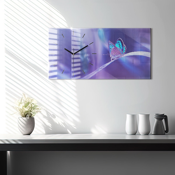 Ceas orizontale de perete din sticlă Fluture Pe Iarbă