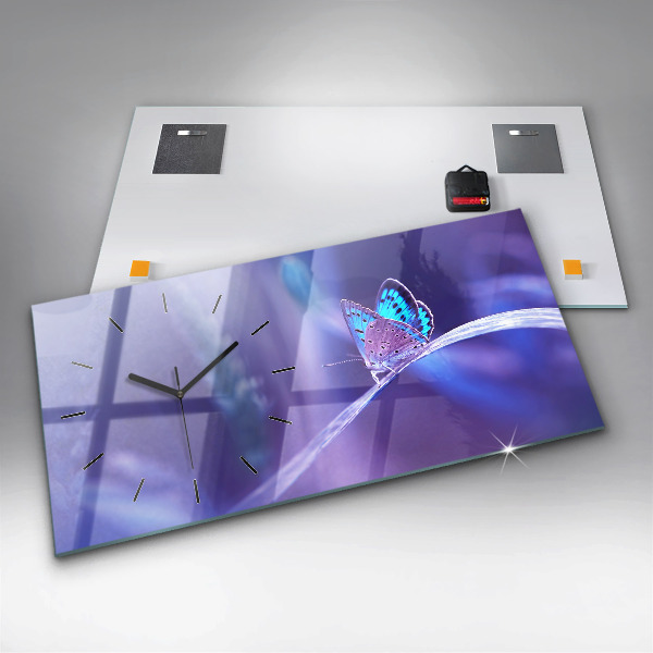 Ceas orizontale de perete din sticlă Fluture Pe Iarbă