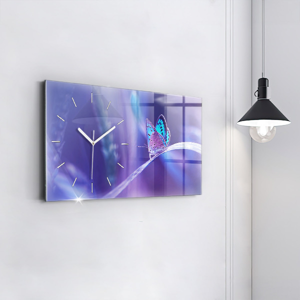 Ceas orizontale de perete din sticlă Fluture Pe Iarbă
