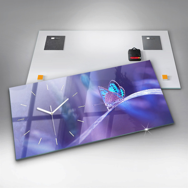 Ceas orizontale de perete din sticlă Fluture Pe Iarbă