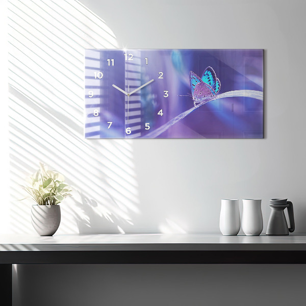 Ceas orizontale de perete din sticlă Fluture Pe Iarbă