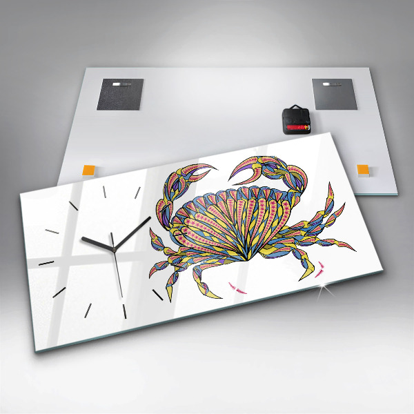 Ceas orizontale de perete din sticlă Crab etnic