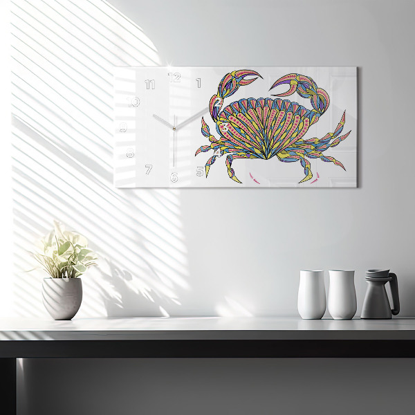 Ceas orizontale de perete din sticlă Crab etnic