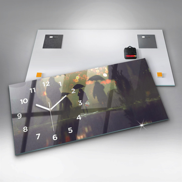 Ceas orizontale de perete din sticlă Oameni cu umbrele