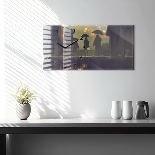 Ceas orizontale de perete din sticlă Oameni cu umbrele