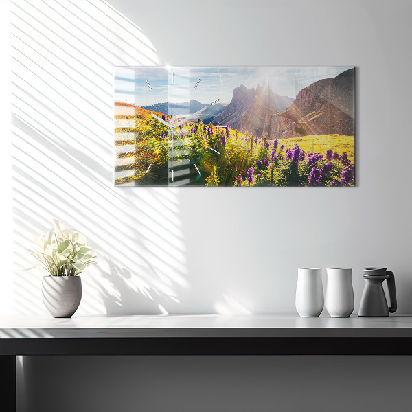 Ceas orizontale de perete din sticlă Lunca de lavandă