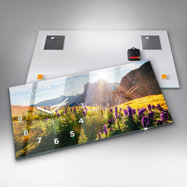 Ceas orizontale de perete din sticlă Lunca de lavandă