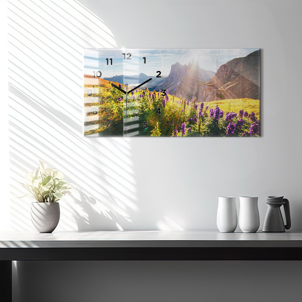 Ceas orizontale de perete din sticlă Lunca de lavandă