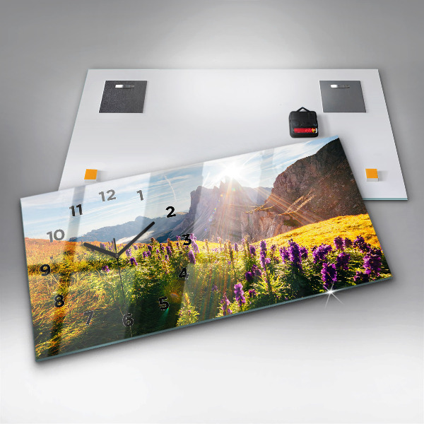 Ceas orizontale de perete din sticlă Lunca de lavandă
