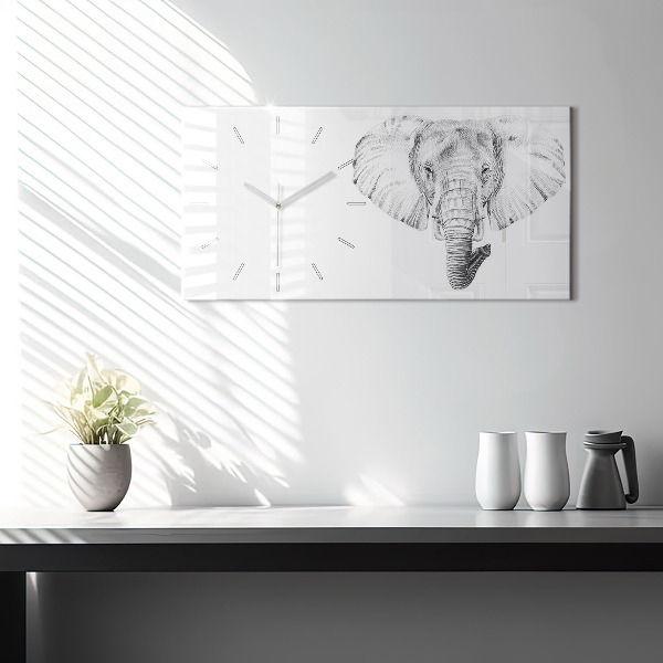 Ceas orizontale de perete din sticlă Cap de elefant vectorial