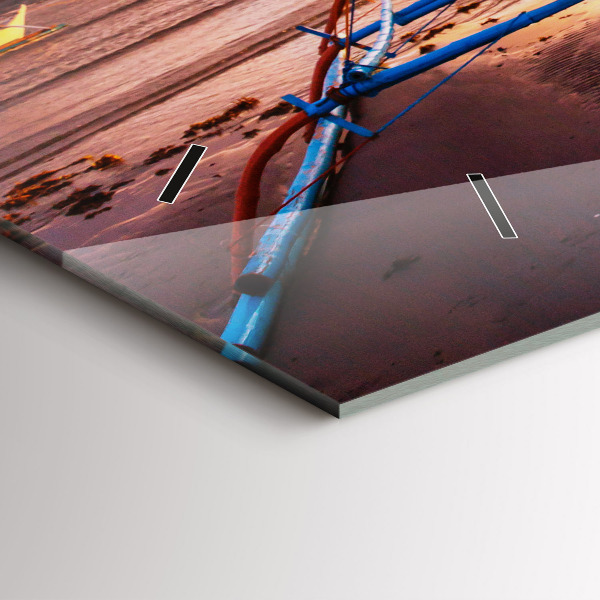 Ceas orizontale de perete din sticlă Barcă și apus