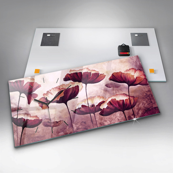 Ceas orizontale de perete din sticlă Flori înflorite maci