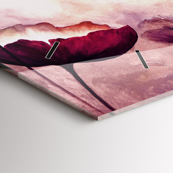 Ceas orizontale de perete din sticlă Flori înflorite maci