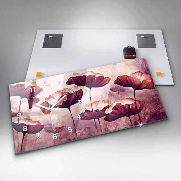 Ceas orizontale de perete din sticlă Flori înflorite maci