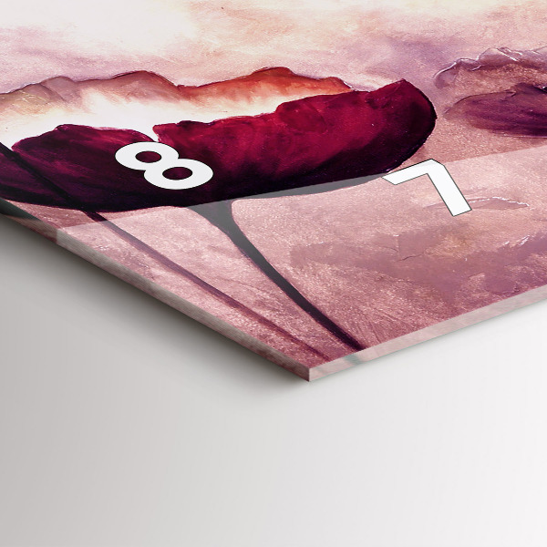 Ceas orizontale de perete din sticlă Flori înflorite maci