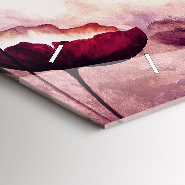 Ceas orizontale de perete din sticlă Flori înflorite maci