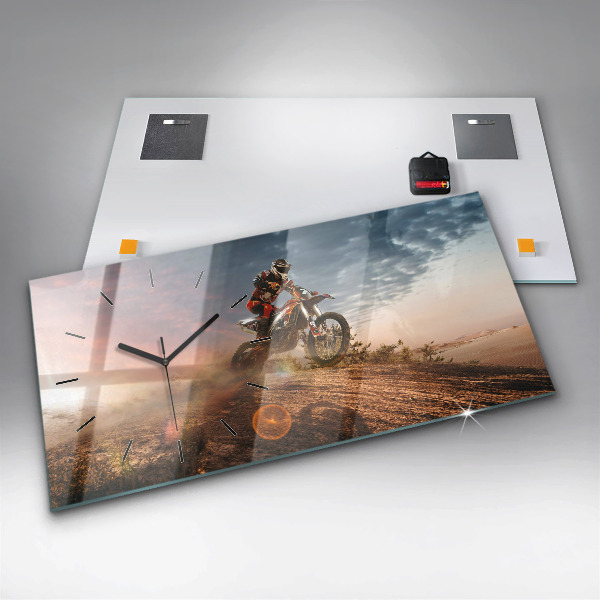 Ceas orizontale de perete din sticlă Bărbat pe motocicletă