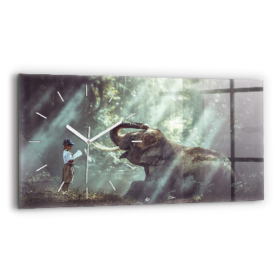 Ceas orizontale de perete din sticlă Un băiat citește o carte