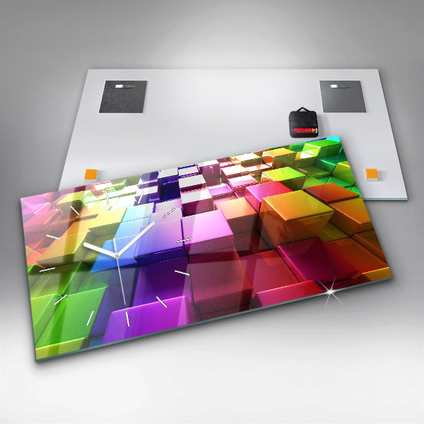 Ceas orizontale de perete din sticlă Cuburi colorate