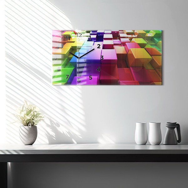 Ceas orizontale de perete din sticlă Cuburi colorate