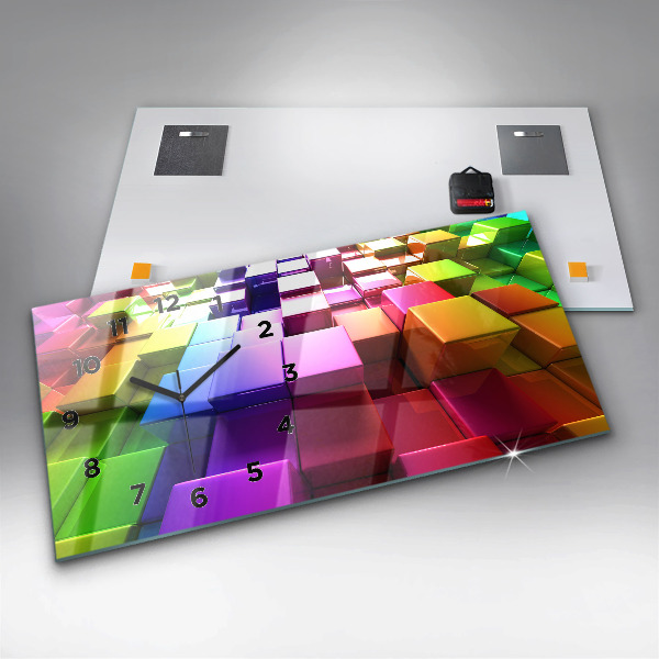 Ceas orizontale de perete din sticlă Cuburi colorate