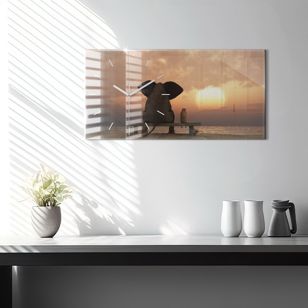 Ceas orizontale de perete din sticlă Animale Apus de soare