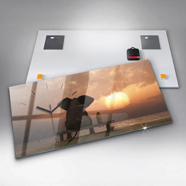 Ceas orizontale de perete din sticlă Animale Apus de soare