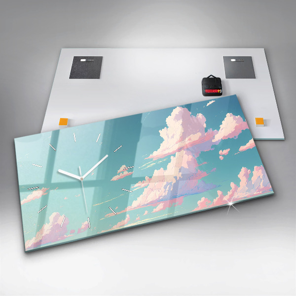 Ceas orizontale de perete din sticlă Culoarea pastelată a cerului