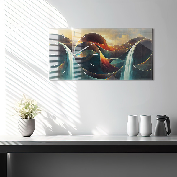 Ceas orizontale de perete din sticlă Fundal care curge cascada