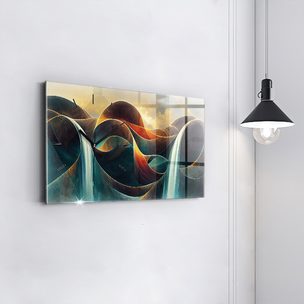 Ceas orizontale de perete din sticlă Fundal care curge cascada