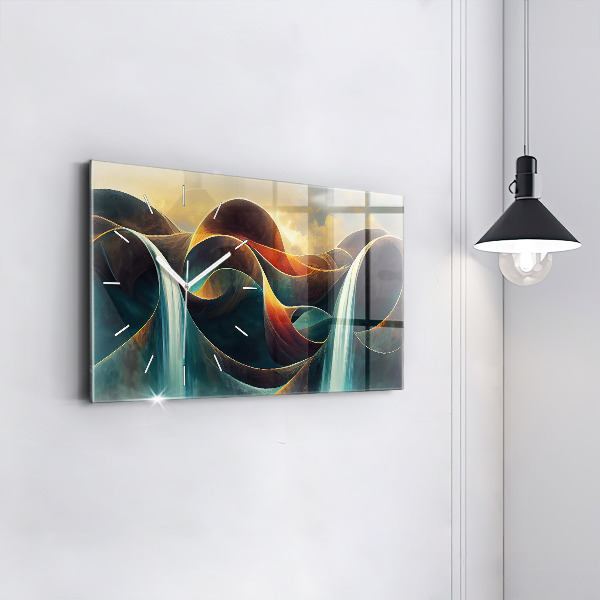 Ceas orizontale de perete din sticlă Fundal care curge cascada