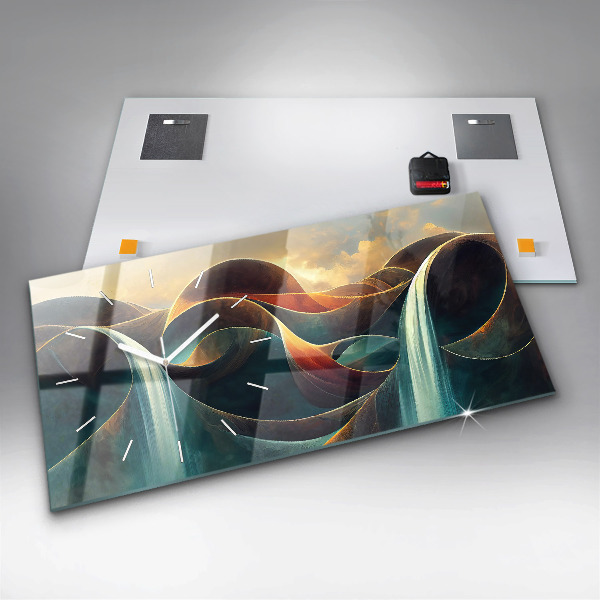 Ceas orizontale de perete din sticlă Fundal care curge cascada