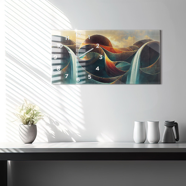 Ceas orizontale de perete din sticlă Fundal care curge cascada
