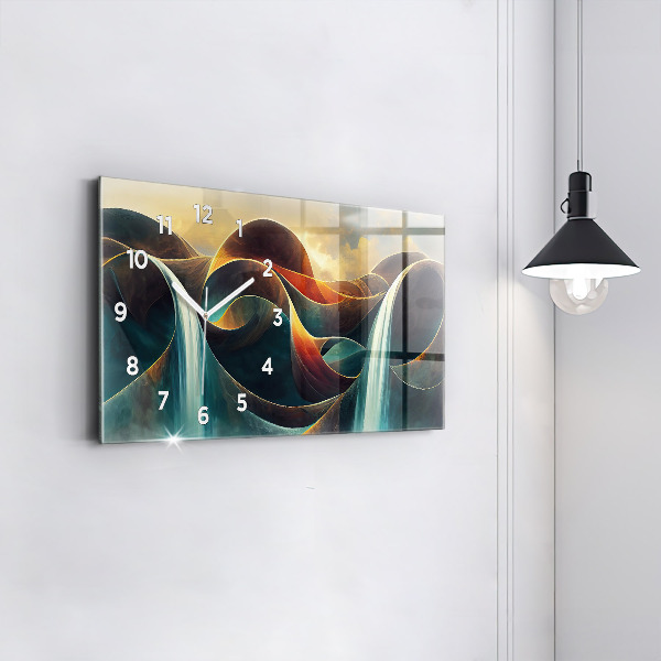 Ceas orizontale de perete din sticlă Fundal care curge cascada