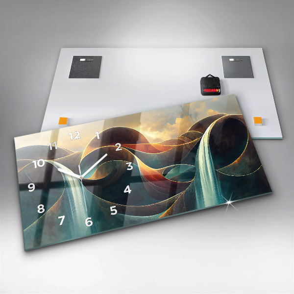 Ceas orizontale de perete din sticlă Fundal care curge cascada