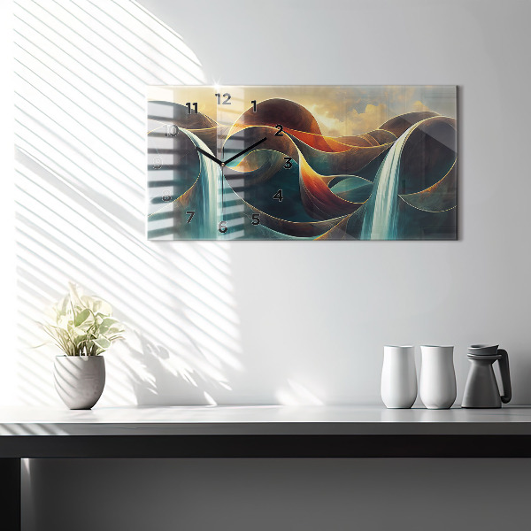 Ceas orizontale de perete din sticlă Fundal care curge cascada