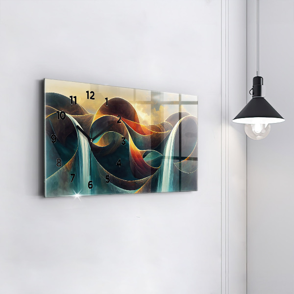 Ceas orizontale de perete din sticlă Fundal care curge cascada