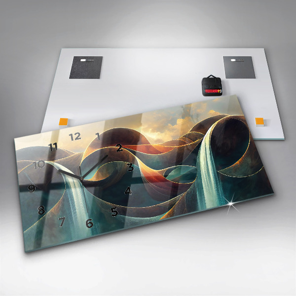Ceas orizontale de perete din sticlă Fundal care curge cascada