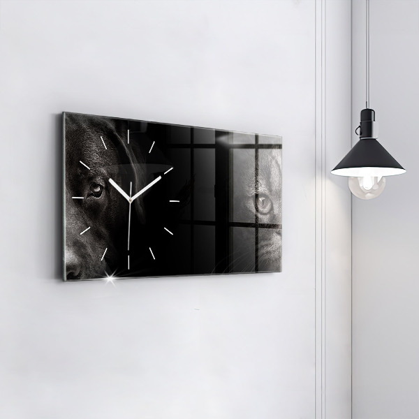 Ceas orizontale de perete din sticlă Câine și pisică scoțian