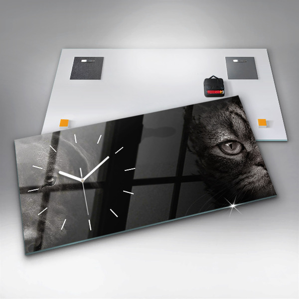 Ceas orizontale de perete din sticlă Câine și pisică scoțian